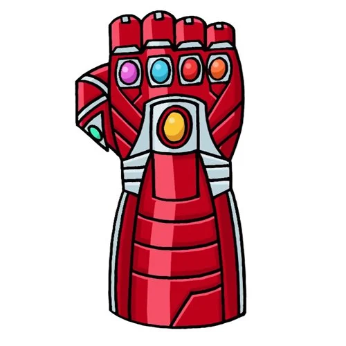 Цветной вариант раскраски перчатка железного человека с разными функциями