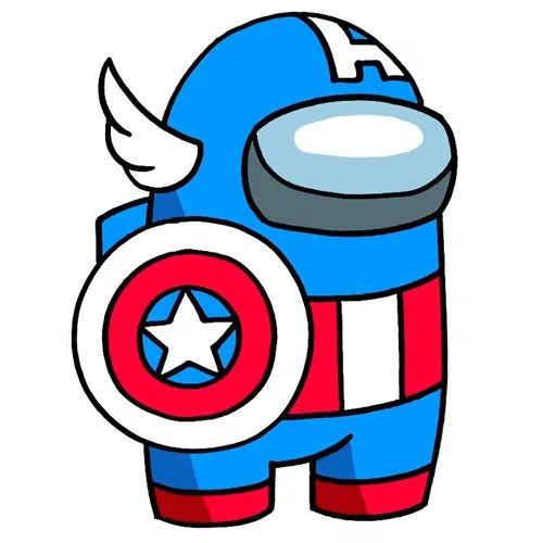 Цветной вариант раскраски амонг ас персонаж капитан америка
