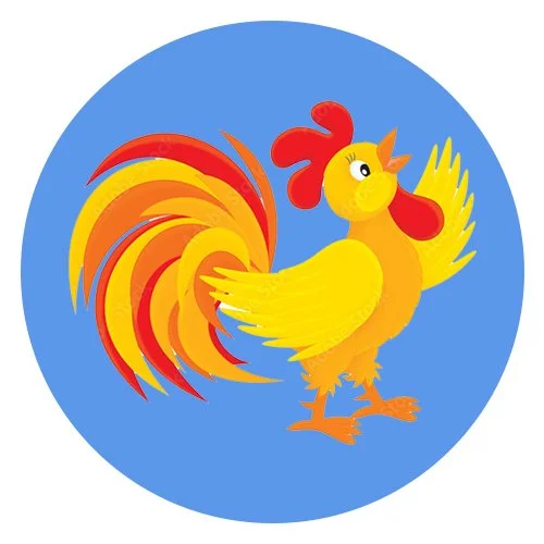 Цветной пример раскраски петух кукарекает