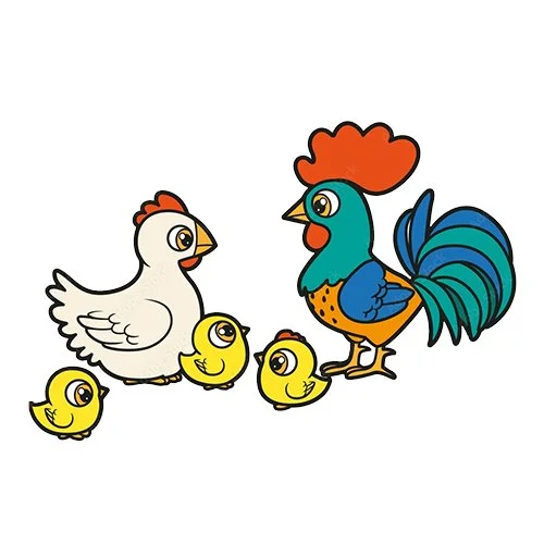 Цветной вариант раскраски петушиная семья