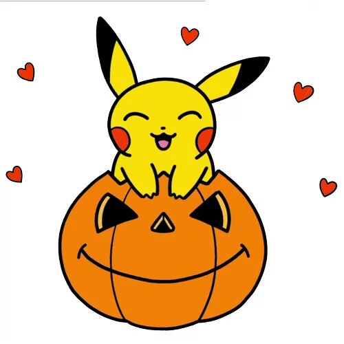 Цветной вариант раскраски пикачу в тыкве хэллоуин