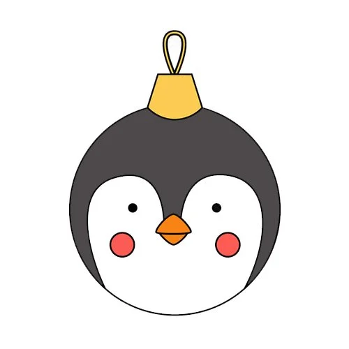 Цветной вариант раскраски пингвин елочная игрушка
