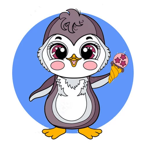 Цветной вариант раскраски пингвин ест мороженое