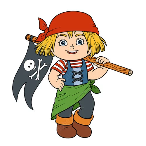 Цветной пример раскраски пират-девочка