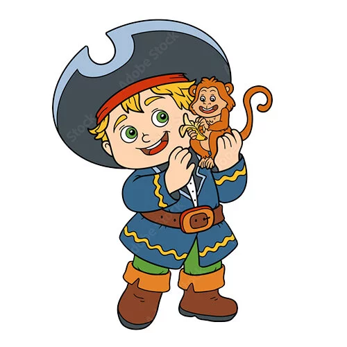 Цветной вариант раскраски пират и обезьянка