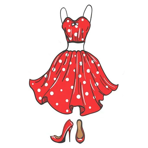 Цветной вариант раскраски платье и туфли