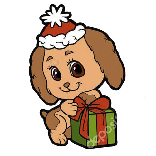 Цветной вариант раскраски подарок и собачка