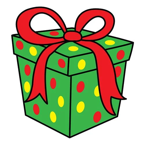 Цветной вариант раскраски подарок коробка с бантом