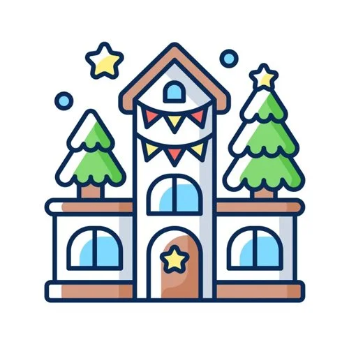 Цветной пример раскраски подарок с новогодней елкой