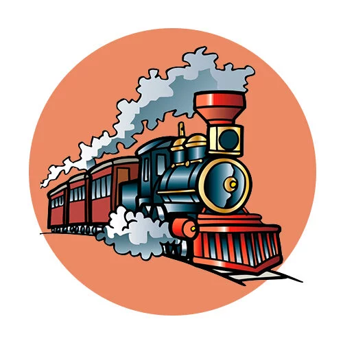 Цветной пример раскраски поезд дымит