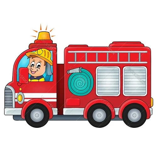 Цветной пример раскраски пожарная машина мчится на вызов