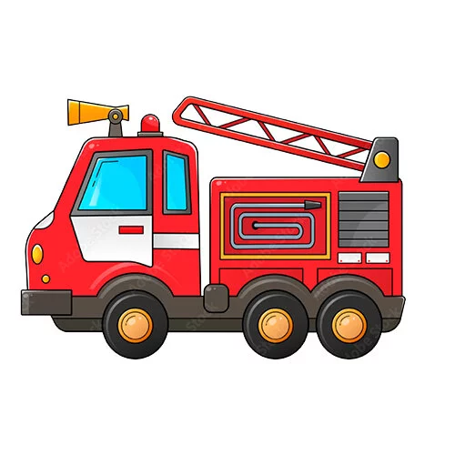 Цветной вариант раскраски пожарная машина с длинной лестницей