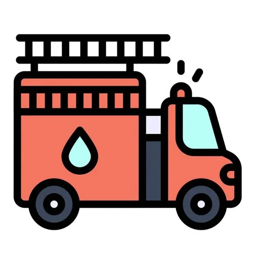 Цветной вариант раскраски пожарная машинка для малышей