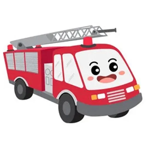 Цветной вариант раскраски пожарная машинка с глазками