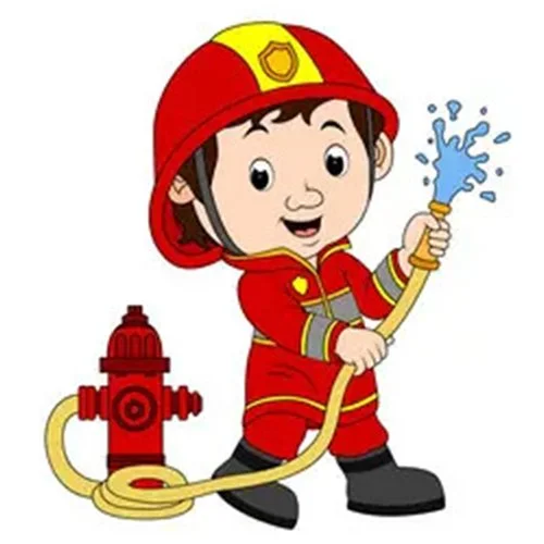 Цветной вариант раскраски пожарный и шланг гидранта