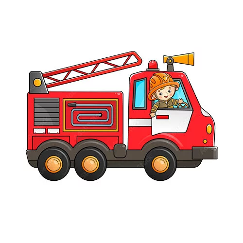 Цветной вариант раскраски пожарный мчится на вызов