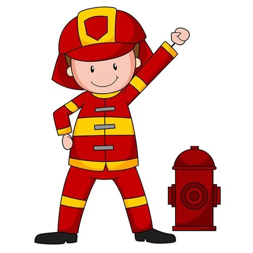 Цветной вариант раскраски пожарный у гидранта