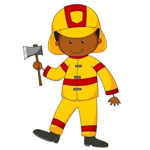 Цветной вариант раскраски пожарный веселый
