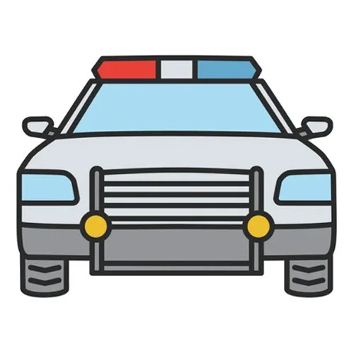 Цветной пример раскраски полицейская машина с мигалками