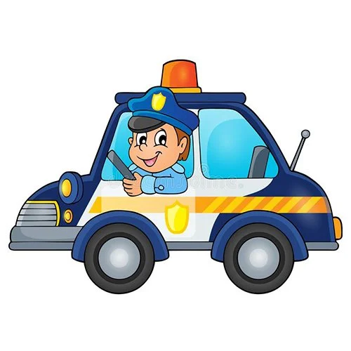 Цветной вариант раскраски полицейский едет в машине