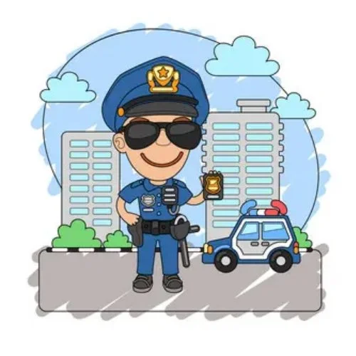 Цветной пример раскраски полицейский на улице