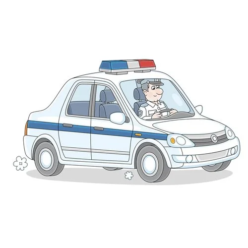 Цветной пример раскраски полицейский в полицейской машине