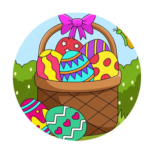 Цветной вариант раскраски полная корзинка яиц пасха