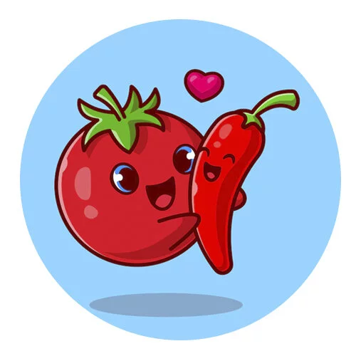 Цветной вариант раскраски помидор и острый перец