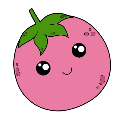 Цветной вариант раскраски помидор каваи улыбается