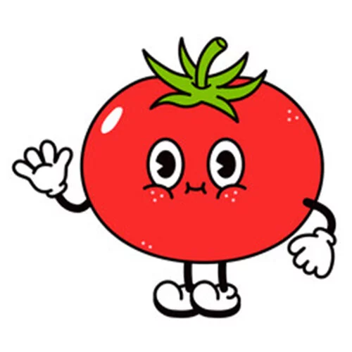 Цветной вариант раскраски помидор с глазками ручками