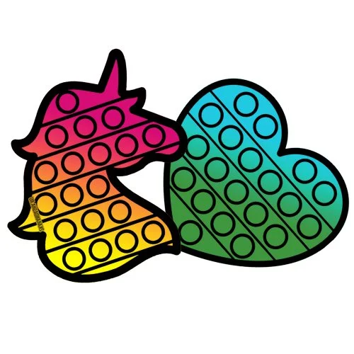 Цветной вариант раскраски pop it сердце и единорог