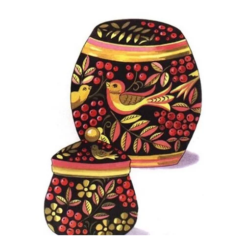 Цветной вариант раскраски посуда хохлома