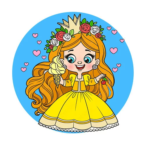 Цветной вариант раскраски принцесса ест мороженое