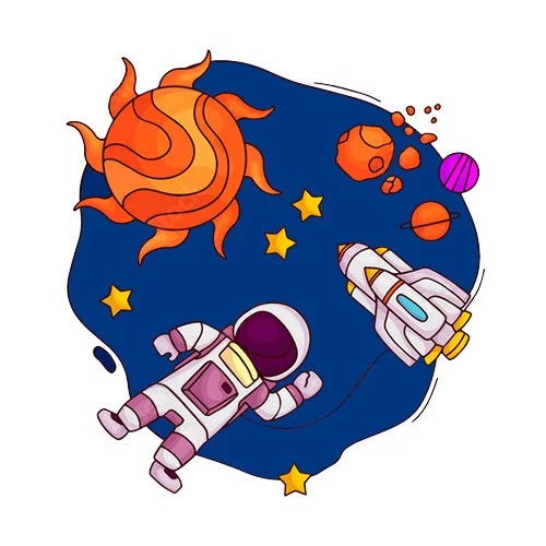 Цветной вариант раскраски привет от космонавтра