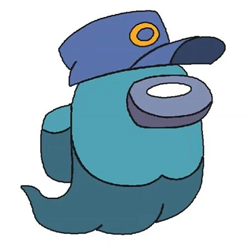 Цветной вариант раскраски призрак в кепке амонг ас