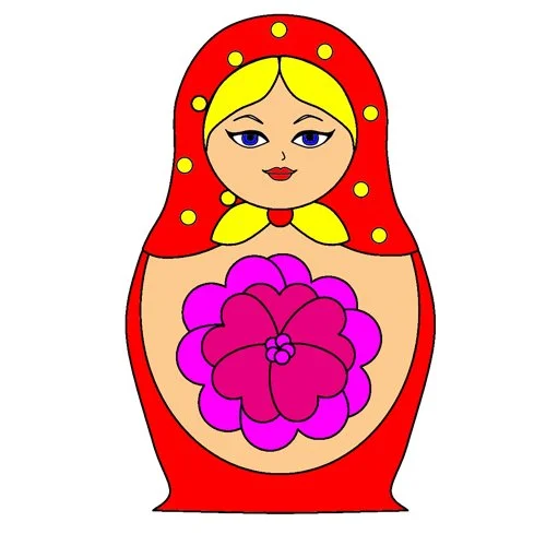 Цветной вариант раскраски простая матрешка