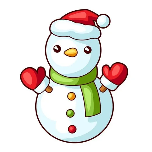 Цветной вариант раскраски простой снеговик