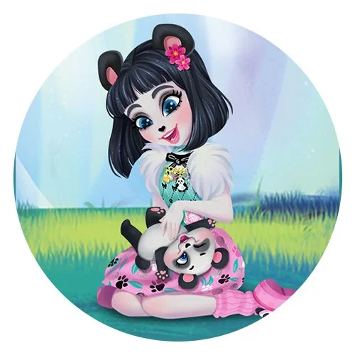 Цветной вариант раскраски прю пандини и нари энчантималс