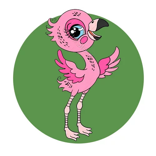 Цветной вариант раскраски птенчик фламинго