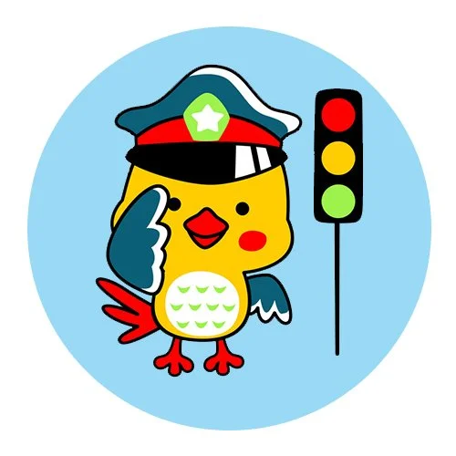 Цветной вариант раскраски птичка-регулировщик светофор