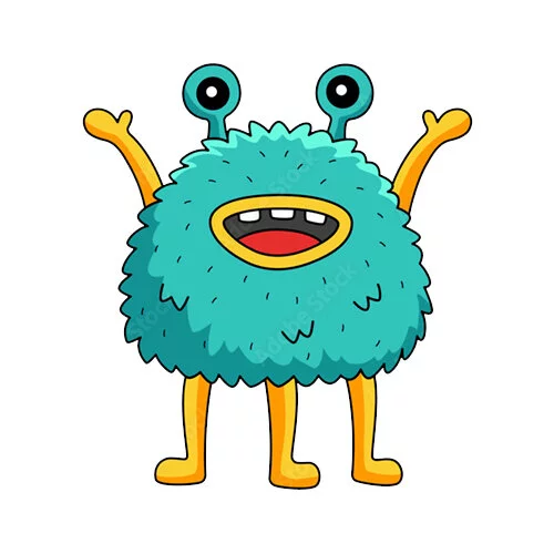 Цветной вариант раскраски пушистик-монстр