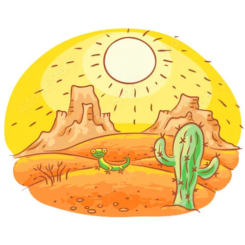 Цветной вариант раскраски пустынный пейзаж