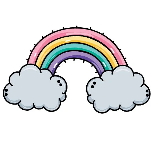 Цветной вариант раскраски радуга и два облака