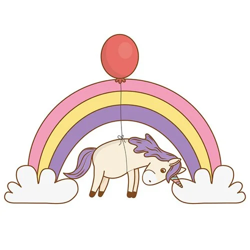 Цветной вариант раскраски радуга и единорог