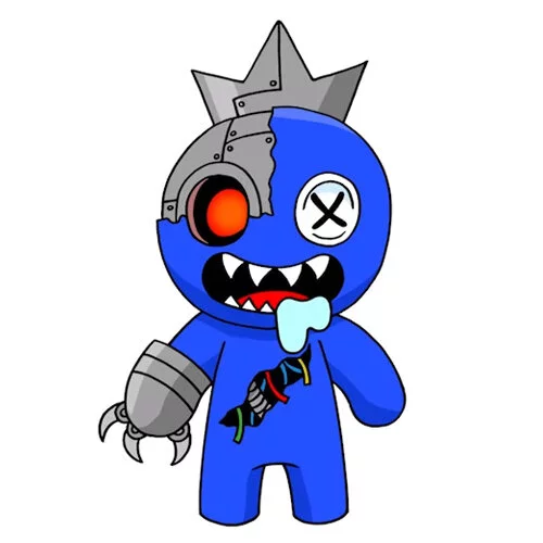 Цветной пример раскраски радужные друзья голубой киборг