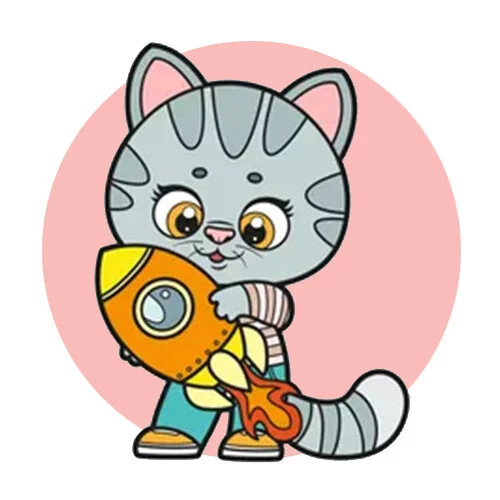 Цветной пример раскраски ракета у котика