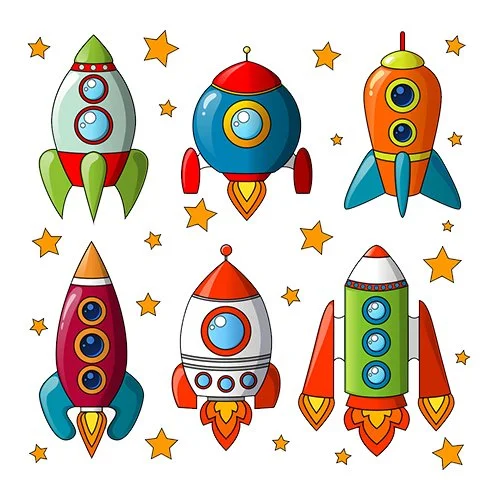 Цветной вариант раскраски ракеты в космосе