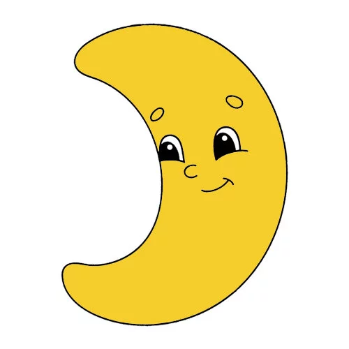 Цветной вариант раскраски растущая луна с глазками