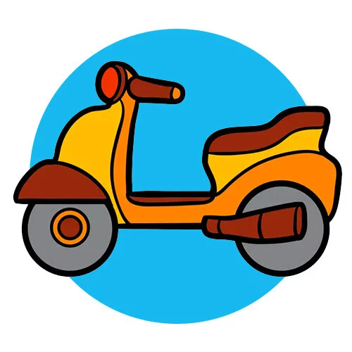 Цветной пример раскраски рисованный скутер