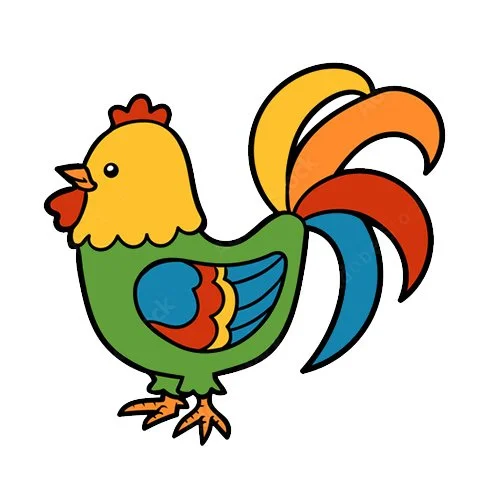 Цветной вариант раскраски рисунок петуха